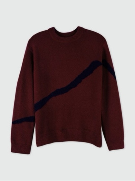 OAK + FORT Sweaters - Oak + Fort Crewneck Sweater in Burgundy with Navy Accent Size M